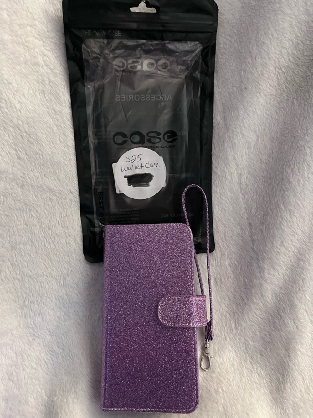 Samsung S25 Purple Glitter Wristlet Wallet Phone Case